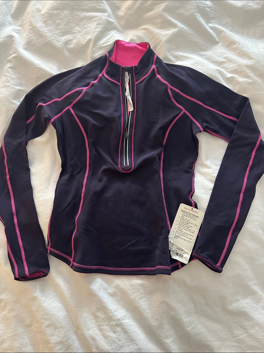 Purple Lululemon Run U Turn Quarter-Zip Pullove with Pink Contrast Stitching